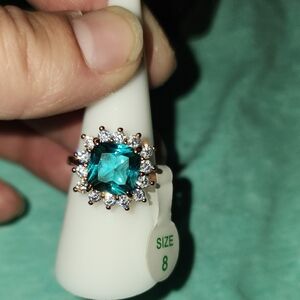 Always Find Your Happy Lab Created Dark Paraiba Green Tourmaline Rose Gold Plate